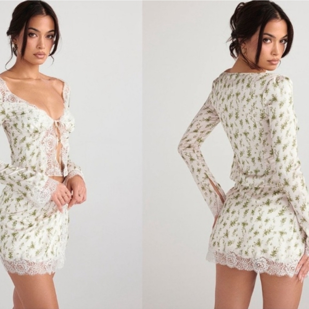 House Of CB Floral Lace Tie-Front Top Small - Picture 6 of 10